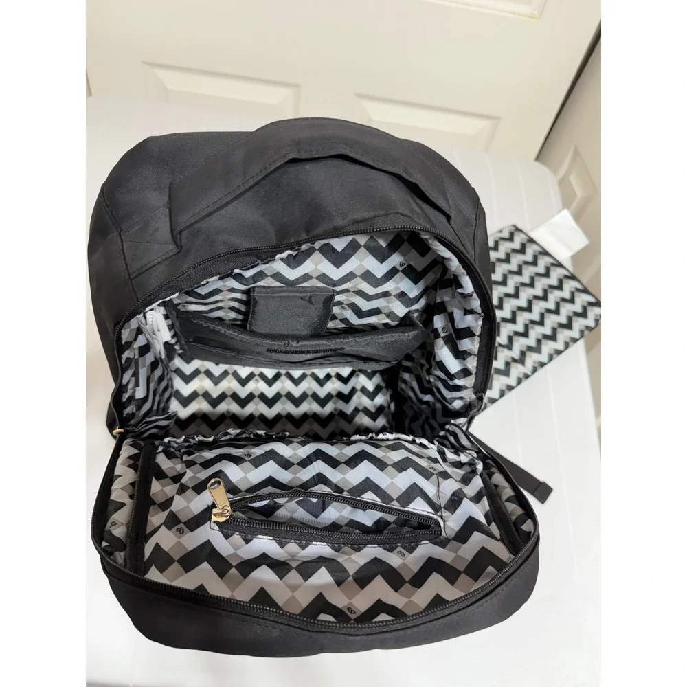Fisher Price Diaper Bag Backpack Black QuiltedChevron Gold Hardware Multi-Pocket